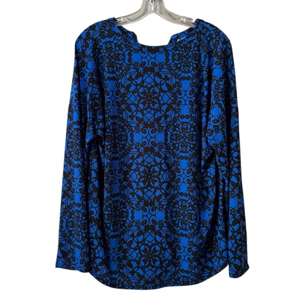 Dana Buchman Women Size XL Blouse Stretch Long Sleeve Blue Black Lightweight - Picture 2 of 11